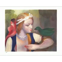 LAURENCIN Marie - Lithographie d’après une aquarelle "La fillette et l'oiseau" 56x76cm