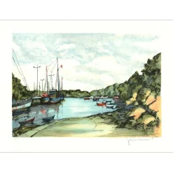 LAURENT Jean Pierre - Lithographie originale "Les bateaux" - 55x75cm