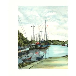 LAURENT Jean Pierre - Lithographie originale "Les bateaux" - 55x75cm