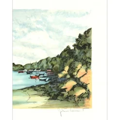 LAURENT Jean Pierre - Lithographie originale "Les bateaux" - 55x75cm