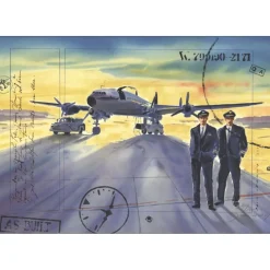 LEAROY Jack - Lithographie originale "Deux aviateurs sur la piste" 52x75cm