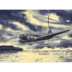 LEAROY Jack - Lithographie originale "Avion dans la baie" 52x75cm