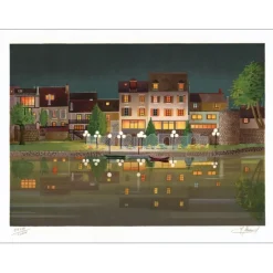 LECOINDRE Jean Luc - Lithographie originale "Les lampadaires blanc" 43x60cm
