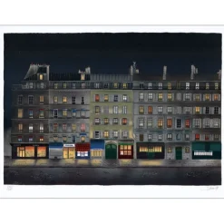 LECOINDRE Jean Luc - Lithographie originale "Paris, La rue Saint Benoit" 56x76cm