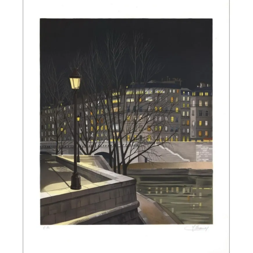 LECOINDRE Jean Luc - Lithographie originale "Les quais" 74x56cm