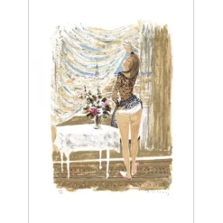 LELONG Pierre - Lithographie originale "Femme à la tour Eiffel" 75x52cm