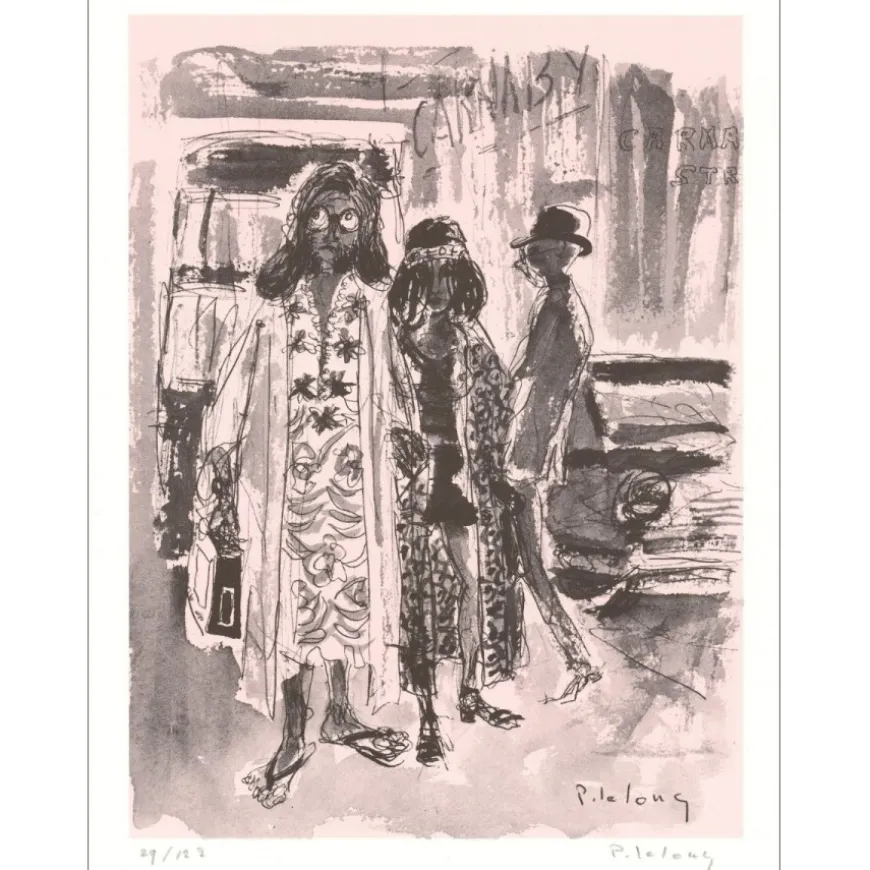 LELONG Pierre - Lithographie originale "Carnaby Street, Londres" 32x25cm - 1971