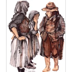 LETELLIER Pierre - Lithographie originale "Personnages" 35x27cm