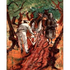 LETELLIER Pierre - Lithographie originale "Paysans au labour" 35x27cm