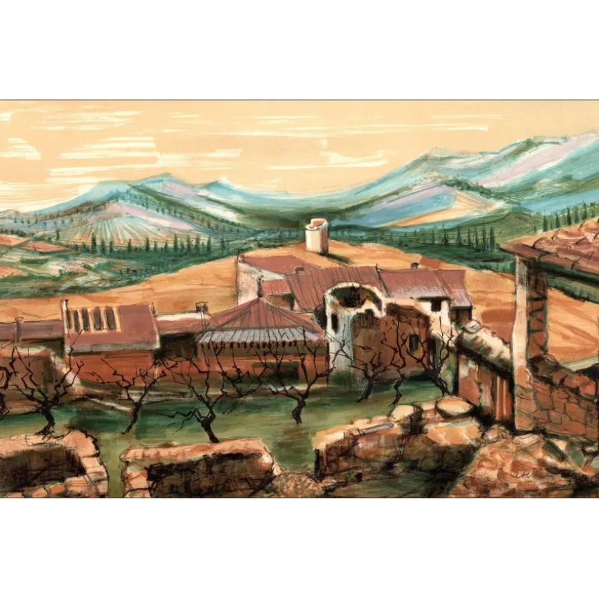 LETELLIER Pierre - Lithographie originale "Le village" 35x53cm
