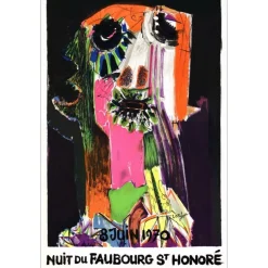 LORJOU Bernard - Lithographie "Nuit du Faubourg Saint Honoré, Paris" 112x75cm - 1970