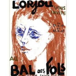 LORJOU Bernard - Lithographie "Exposition, Le bal des Fols, Paris" 75x53cm - 1959