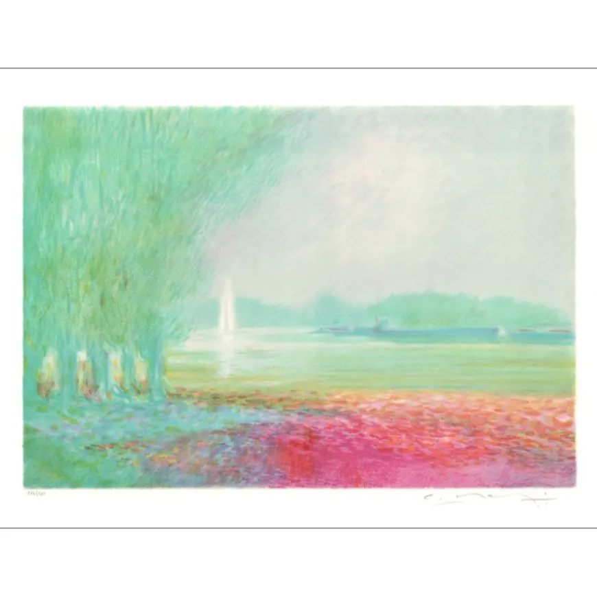 MANOUKIAN Claude - Lithographie originale "Bateaux sur l'Yonne" 50x65cm