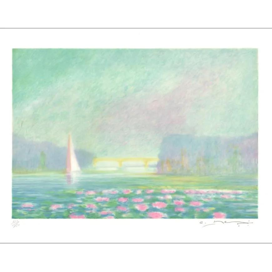 MANOUKIAN Claude - Lithographie originale "Bateau au matin" 50x65cm