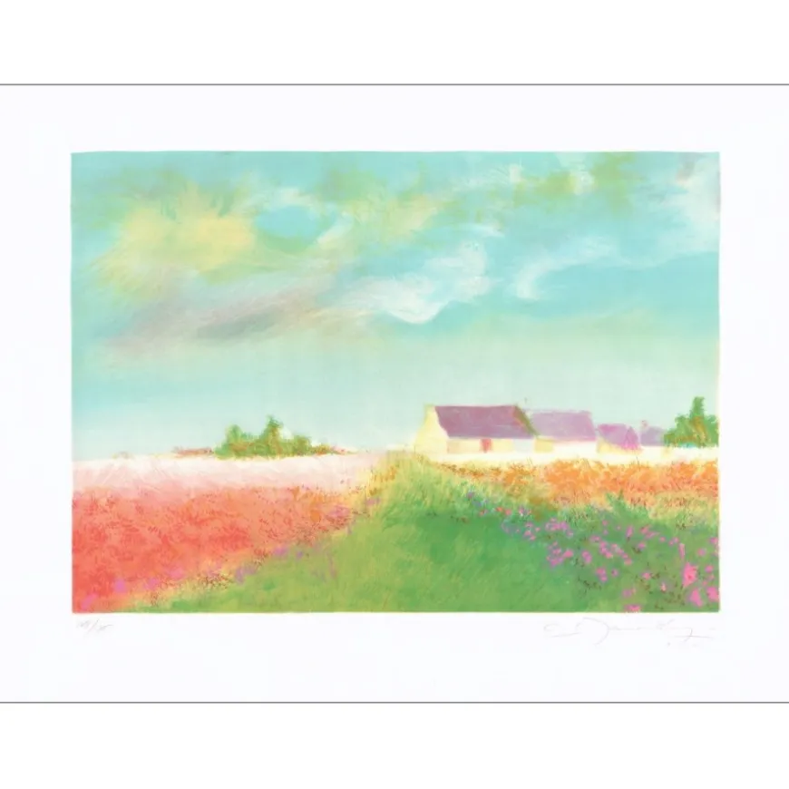 MANOUKIAN Claude - Lithographie originale "Le hameau" 50x65cm