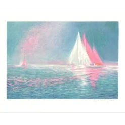 MANOUKIAN Claude - Lithographie originale "Les bateaux" 50x65cm