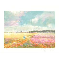 MANOUKIAN Claude - Lithographie originale "Promenade dans les champs" 50x65cm