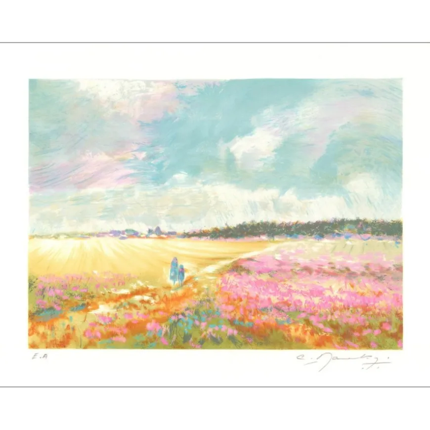 MANOUKIAN Claude - Lithographie originale "Promenade dans les champs" 50x65cm