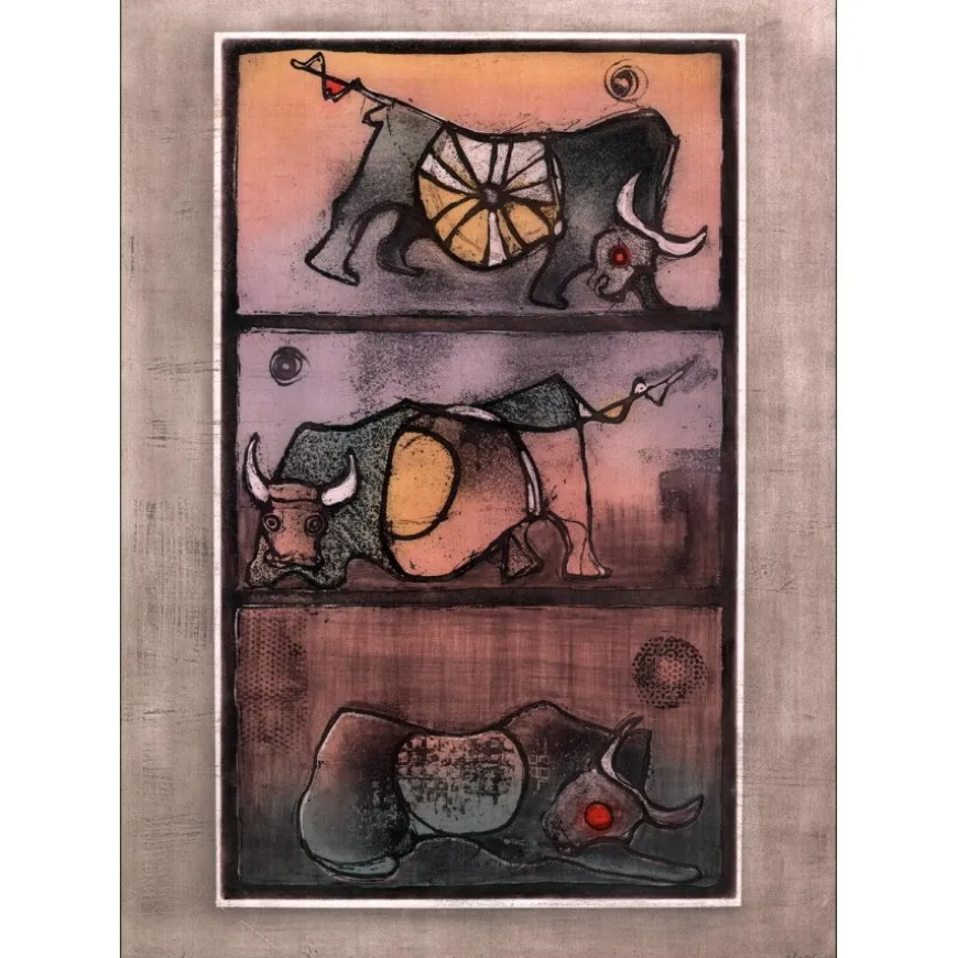 MARKA - Gravure originale "Mort d'un taureau" 58x42cm