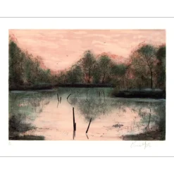 MAS Olivier - Lithographie originale "L'etang" 50x65cm