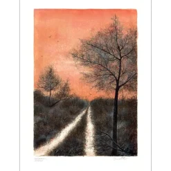 MAS Olivier - Lithographie originale "Le chemin de campagne" 65x50cm