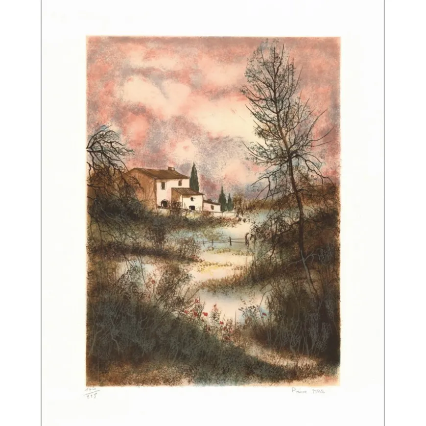MAS Pierre - Lithographie originale "Maison de campagne III" 75x54cm