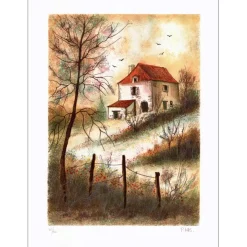 MAS Pierre - Lithographie originale "Maison de campagne" 75x54cm