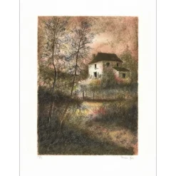 MAS Pierre - Lithographie originale "Maison de campagne II" 75x54cm