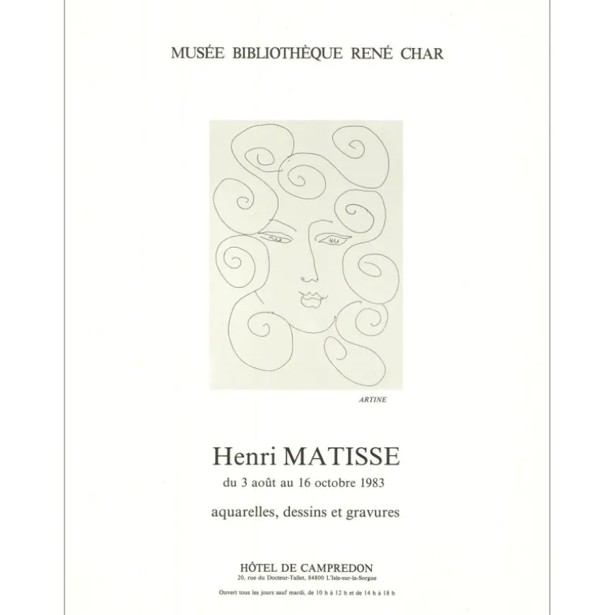 MATISSE Henri - Lithographie "Exposition, Musée René Char" 65x50cm - 1983