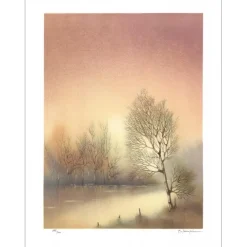 MAUGERI Alferio - Lithographie originale "Paysage en campagne" 79x60cm