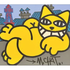 M.CHAT (Thoma Vuille) - Acrylique sur toile "Chat Parisien, Siesta" 54x65cm - 2024