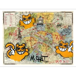 M.CHAT (Thoma Vuille) - Lithographie rehaussée "Carte de Paris, Rouge" 50x70cm - 2023