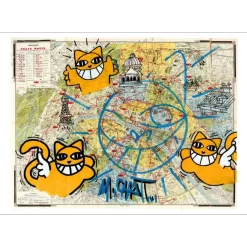 M.CHAT (Thoma Vuille) - Lithographie rehaussée "Carte de Paris" 50x70cm - 2023