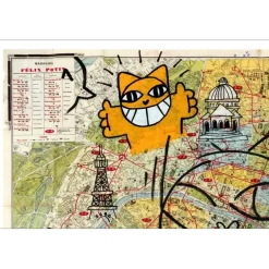 M.CHAT (Thoma Vuille) - Lithographie rehaussée "Carte de Paris, Noir" 50x70cm - 2023