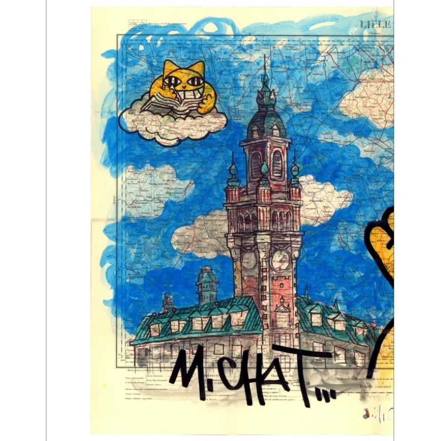 M.CHAT (Thoma Vuille) - Lithographie "Hommage à Lille" 50x70cm - 2023