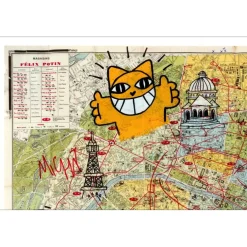 M.CHAT (Thoma Vuille) - Lithographie rehaussée "Carte de Paris, Rouge" 50x70cm - 2023