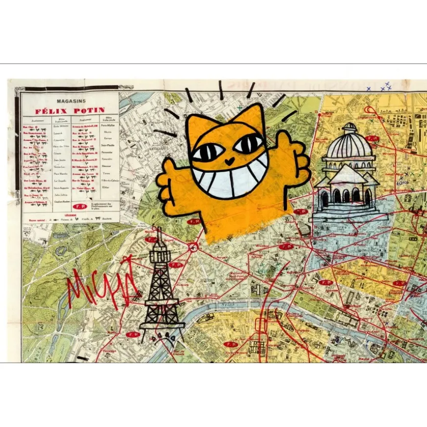 M.CHAT (Thoma Vuille) - Lithographie rehaussée "Carte de Paris, Rouge" 50x70cm - 2023