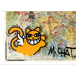 M.CHAT (Thoma Vuille) - Lithographie rehaussée "Carte de Paris, Rouge" 50x70cm - 2023