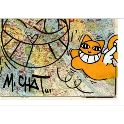 M.CHAT (Thoma Vuille) - Lithographie rehaussée "Carte de Paris, Noir" 50x70cm - 2023