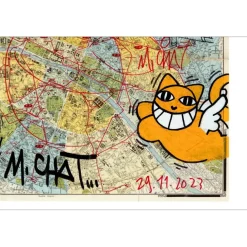 M.CHAT (Thoma Vuille) - Lithographie rehaussée "Carte de Paris, Rouge" 50x70cm - 2023