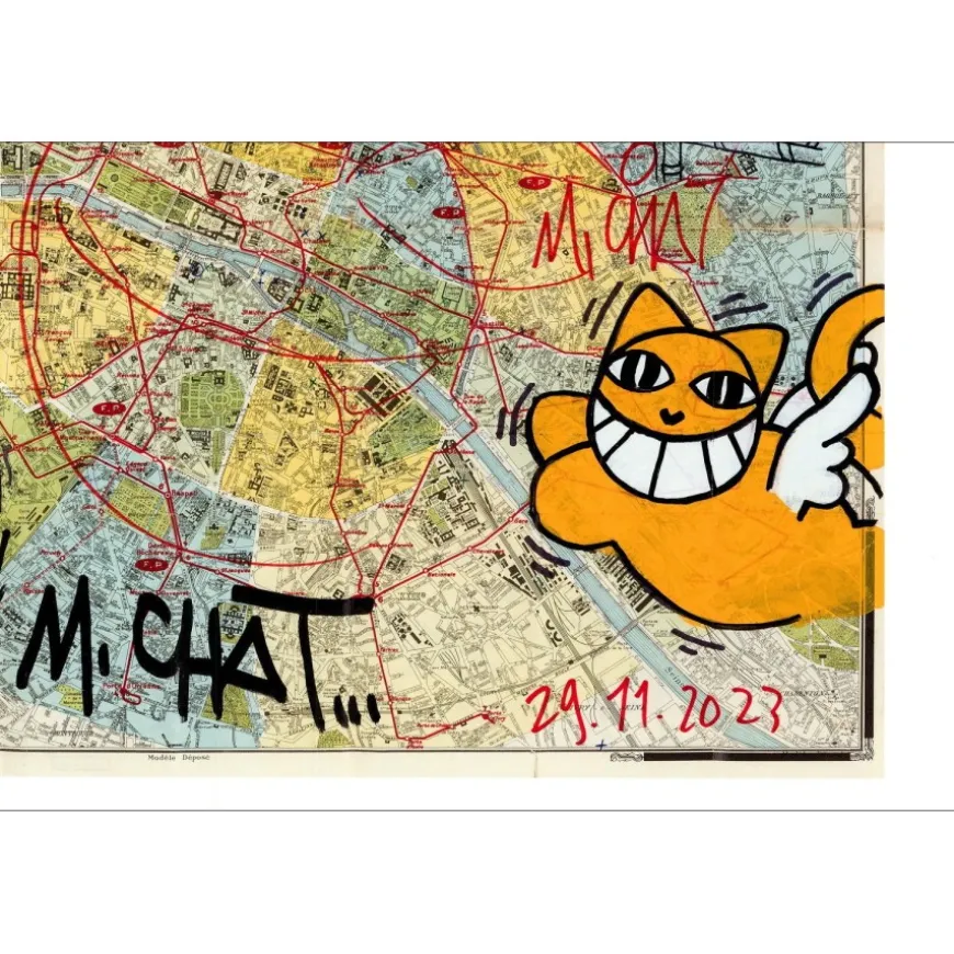 M.CHAT (Thoma Vuille) - Lithographie rehaussée "Carte de Paris, Rouge" 50x70cm - 2023