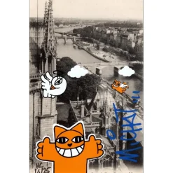 M.CHAT (Thoma Vuille) - Sérigraphie sur carte postale "Paris 14/25" 14x9cm - 2019