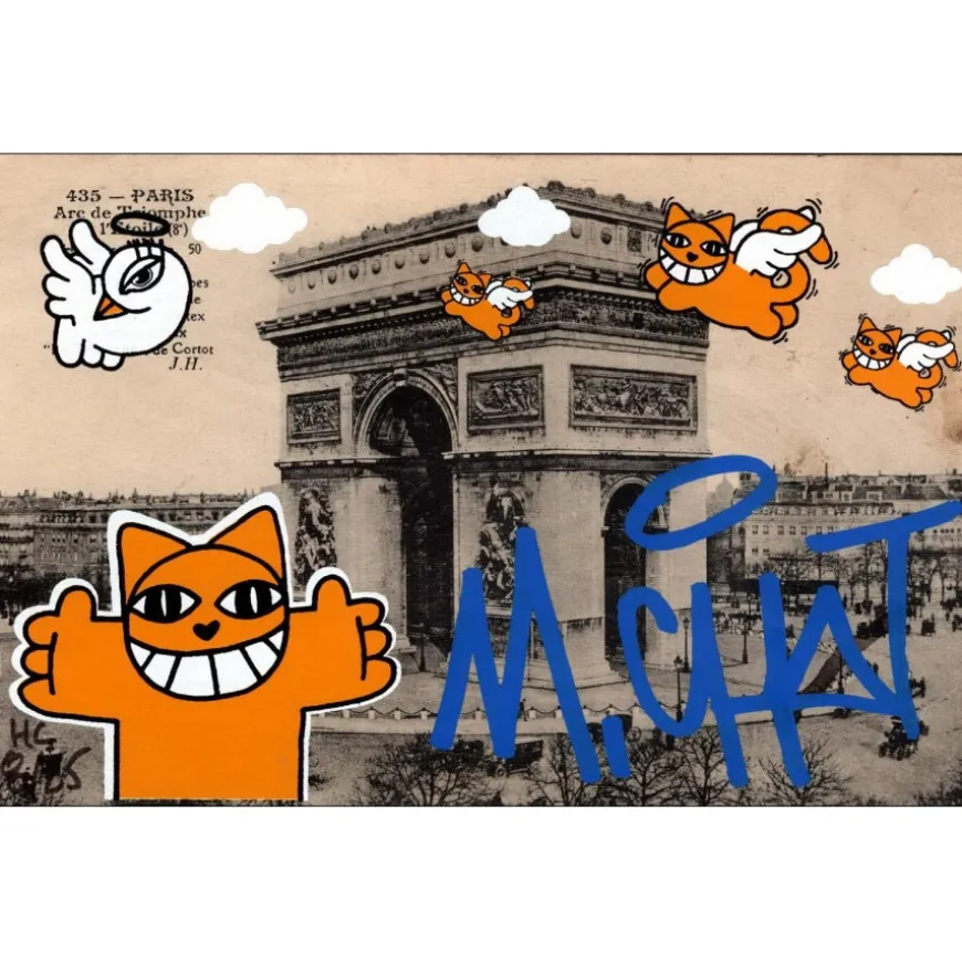 M.CHAT (Thoma Vuille) - Sérigraphie sur carte postale "Paris 8/25" 9x14cm - 2019