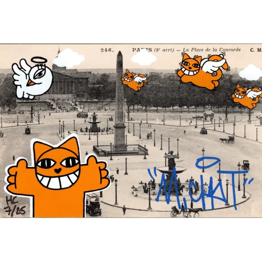 M.CHAT (Thoma Vuille) - Sérigraphie sur carte postale "Paris 7/25" 9x14cm - 2019