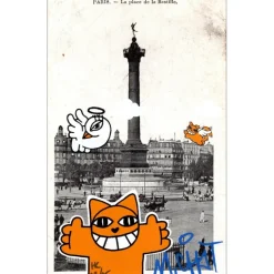 M.CHAT (Thoma Vuille) - Sérigraphie sur carte postale "Paris 23/25" 14x9cm - 2019