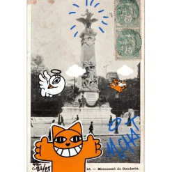 M.CHAT (Thoma Vuille) - Sérigraphie sur carte postale "Paris 21/25" 14x9cm - 2019