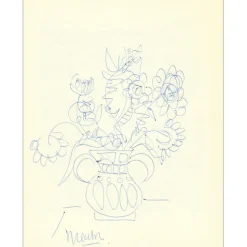 MENTOR Blasco - Dessin original à l'encre "Vase de fleurs" 27x21cm - 1963