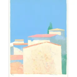 MÜHL Roger - Lithographie originale "Village en Provence" 75x56cm