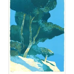 MÜHL Roger - Lithographie originale "Pins en bord de mer" 75x56cm