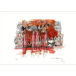 MICHEL-HENRY - Lithographie "Nature morte aux bouteilles, 2003" 33x50cm